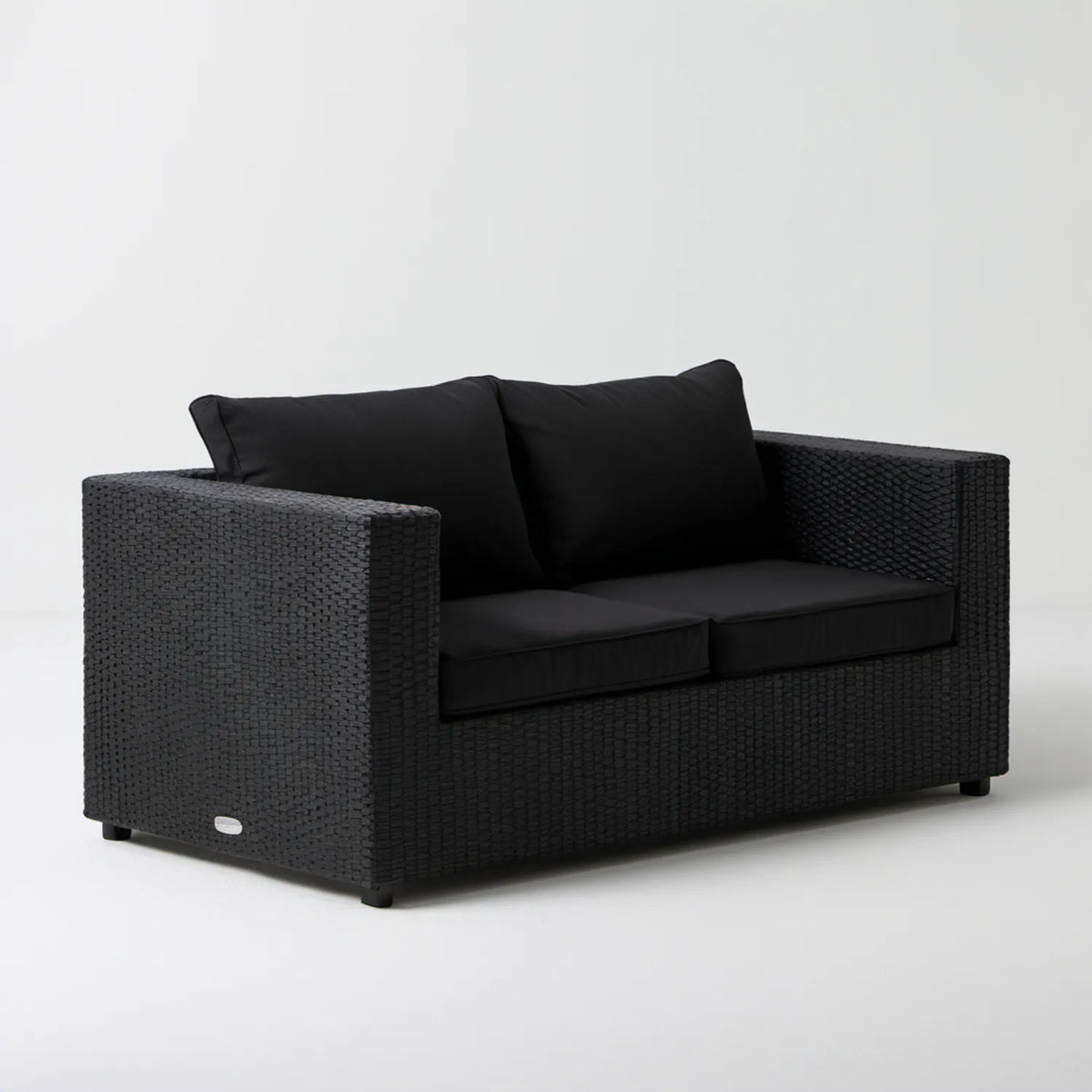 Dwuosobowa sofa ogrodowa z technorattanu PE, czarna, 128 x 70 x 73 cm