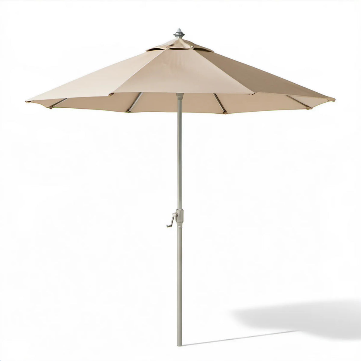 Beżowy okrągły parasol ogrodowy 300 cm z korbą, wysokość 250 cm