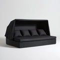 Czarna ogrodowa sofa z technorattanu z daszkiem 200 x 160 x 150 cm