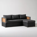 Prawostronna narożna sofa ogrodowa z szezlongiem 220 x 145 x 70 cm czarno-brązowa