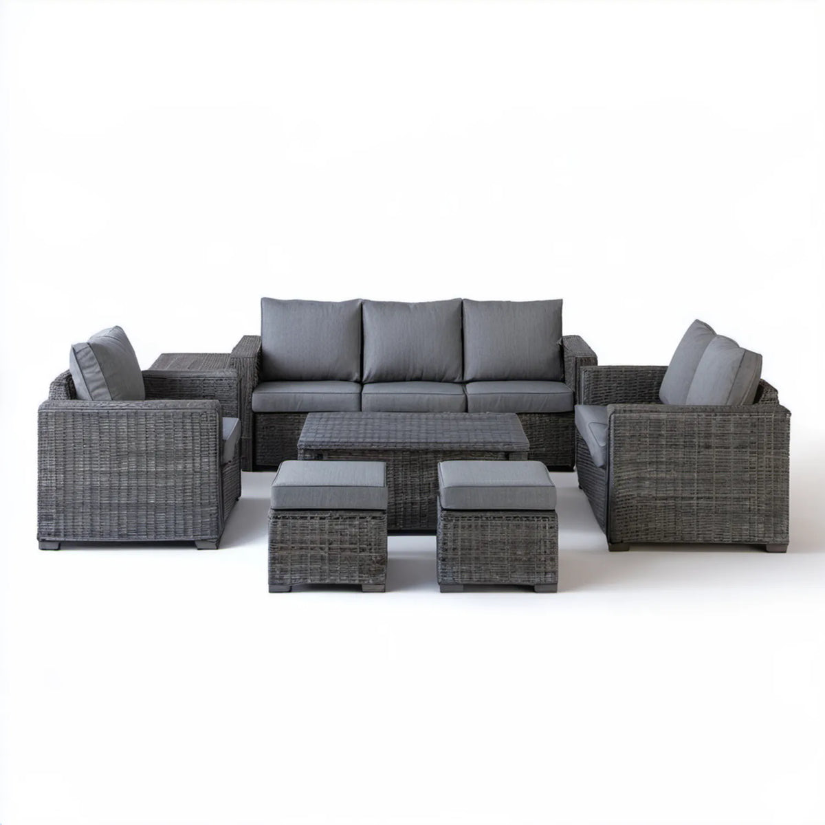 Szary grafitowy komplet z technorattanu PE, sofa 3-osobowa 190 × 75 × 70 cm, 6 elementów