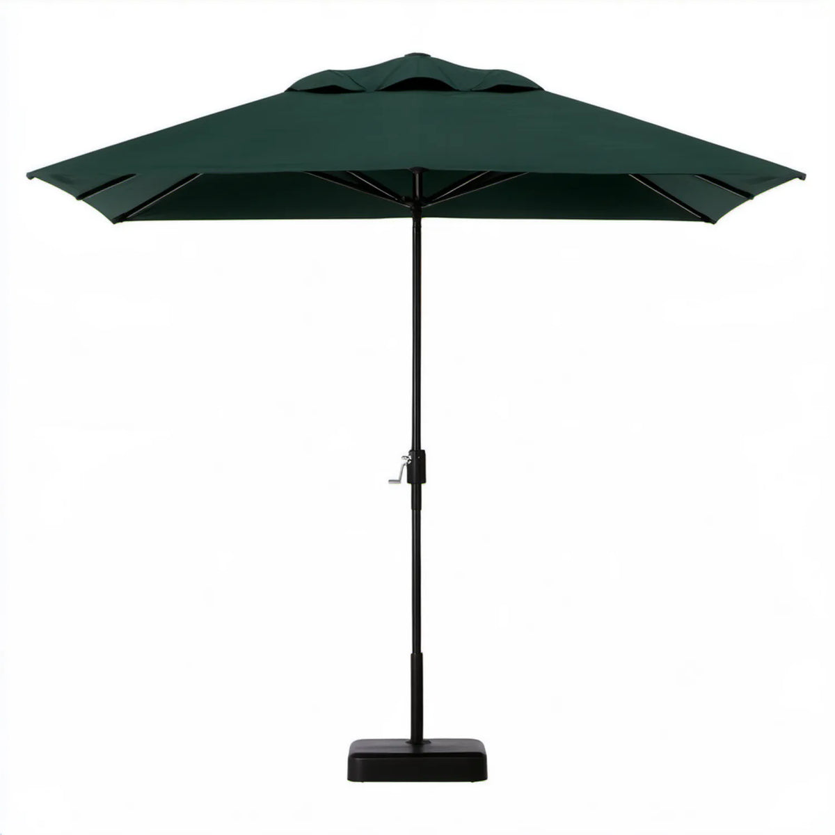 Ciemnozielony kwadratowy parasol ogrodowy z podstawą 300 x 300 cm, wysokość 248 cm