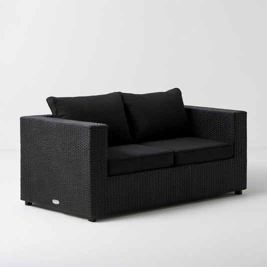 Dwuosobowa sofa ogrodowa z technorattanu PE, czarna, 128 x 70 x 73 cm