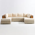 Modułowa sofa ogrodowa w kształcie U, kremowo-jasnobeżowa, 300 × 150 × 75 cm, technorattan PE i aluminium