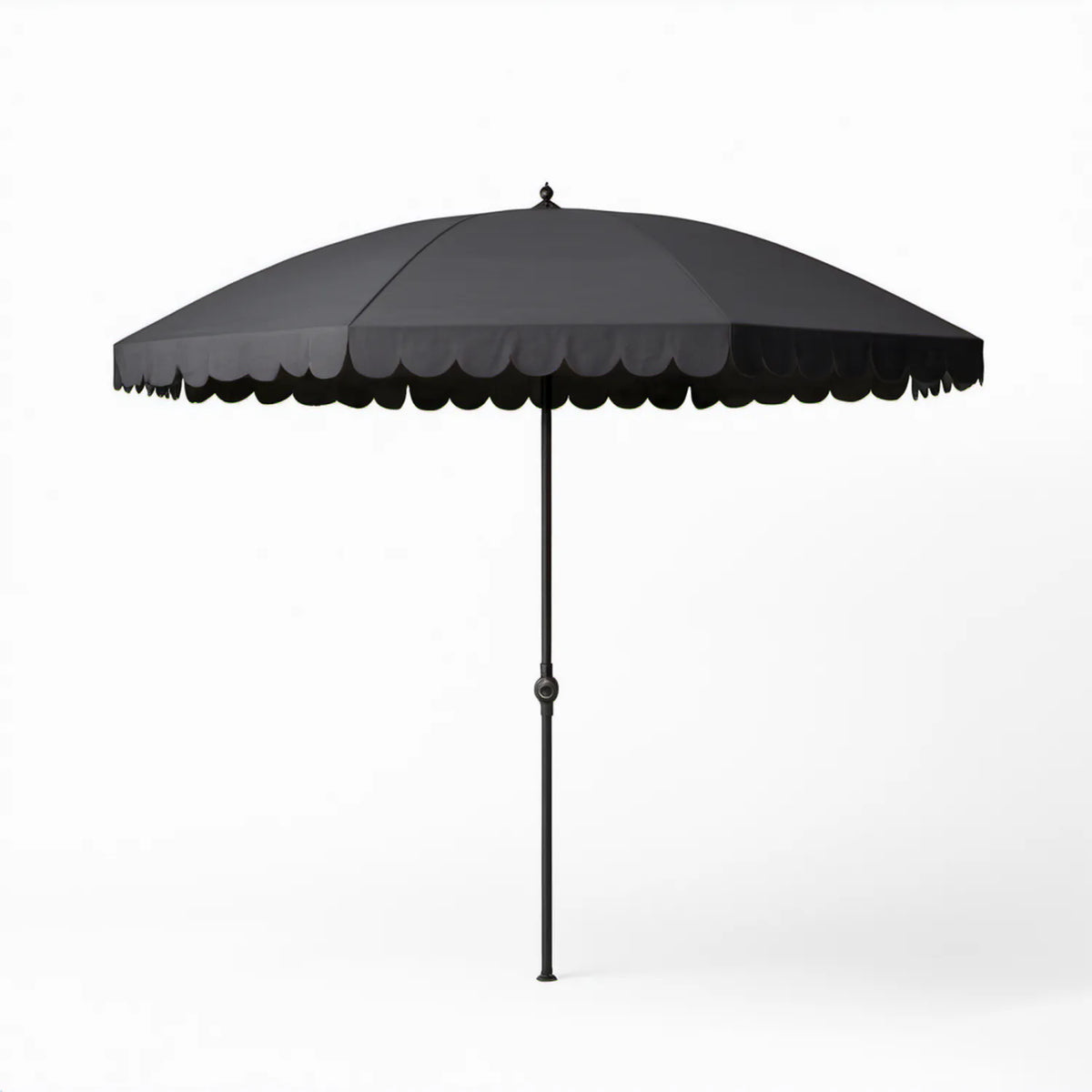 Czarny ośmiokątny parasol ogrodowy z falbaną, poliester, Ø 270 cm, wys. 245 cm