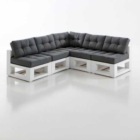 Ogrodowa sofa narożna 5-osobowa Biała/Grafitowa 230 x 230 x 80 cm z litego drewna sosnowego i poliestru
