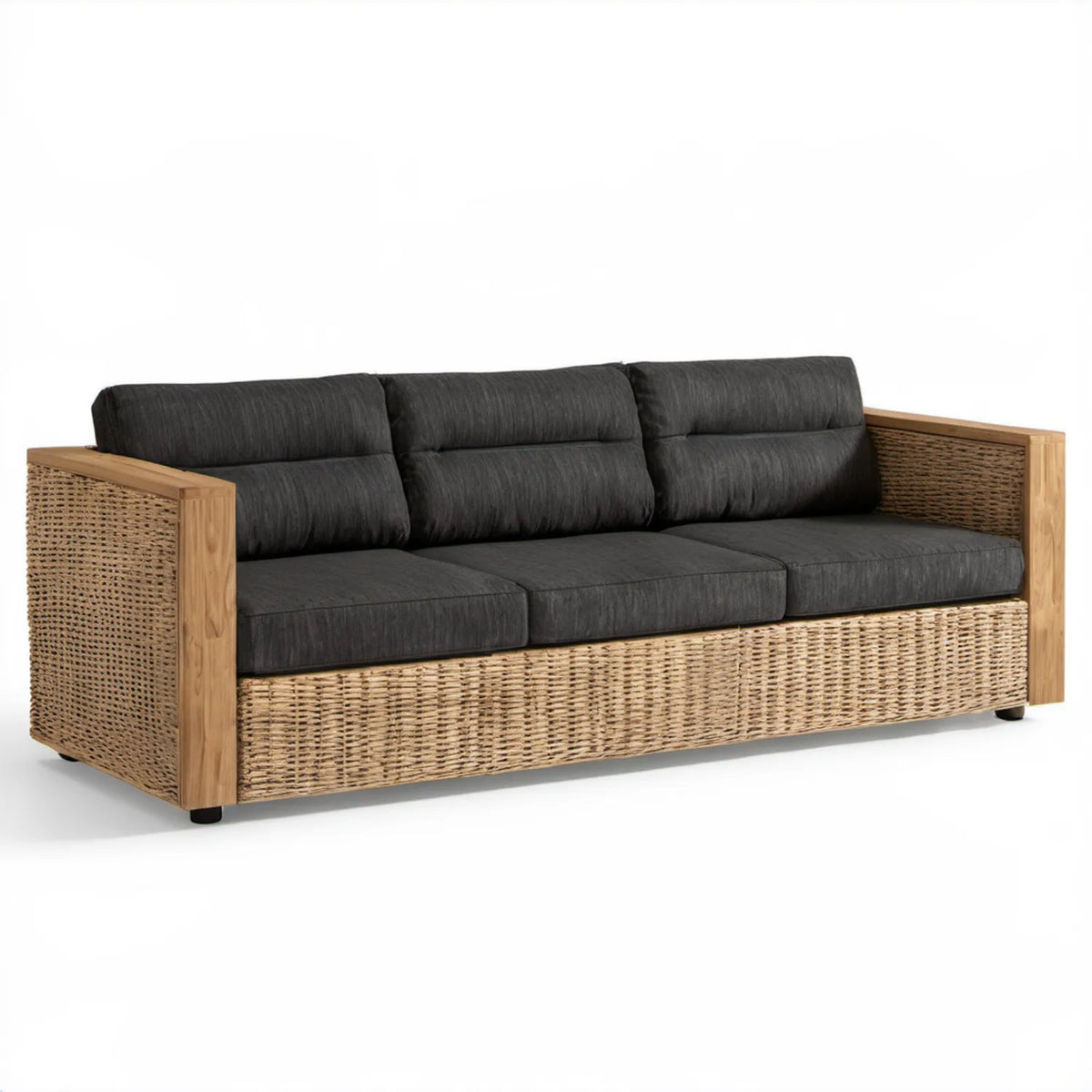 Trzyosobowa sofa ogrodowa brązowo-antracytowa 200 x 80 x 75 cm z drewna akacjowego i plecionki PE
