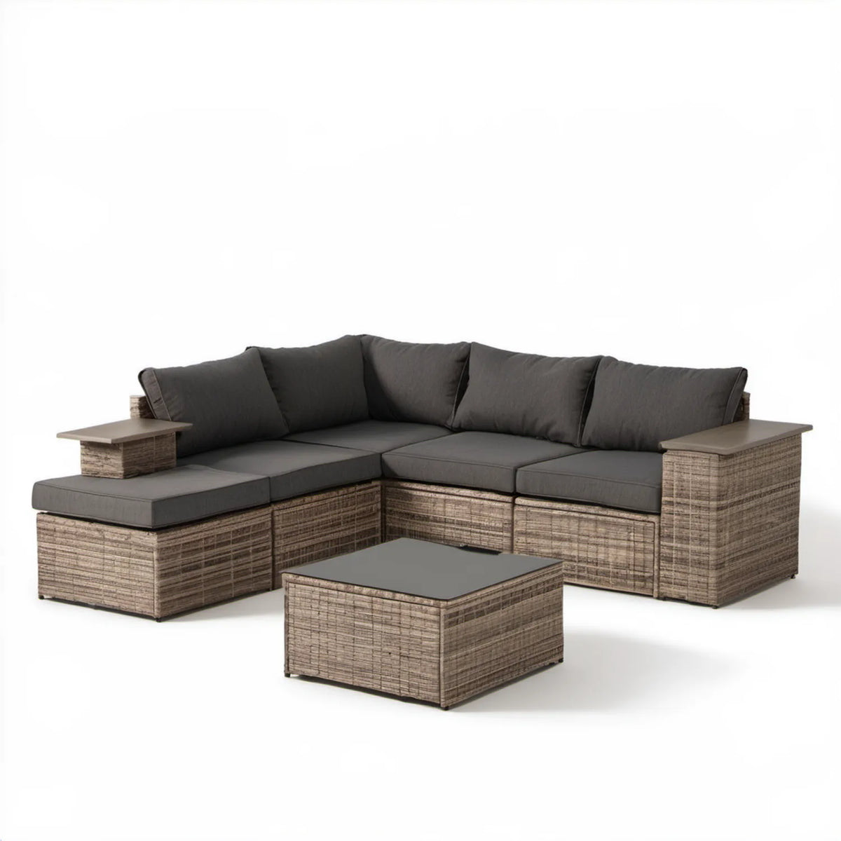 Narożny zestaw wypoczynkowy z technorattanu PE 240 × 180 cm brązowo-szary
