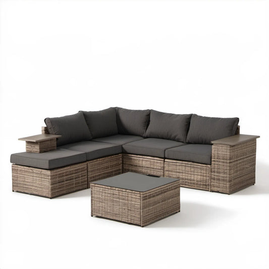 Narożny zestaw wypoczynkowy z technorattanu PE 240 × 180 cm brązowo-szary