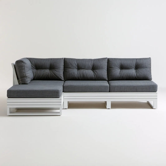 Narożnik ogrodowy z lewym szezlongiem, ciemnoszary/biały, 250 x 150 x 75 cm, aluminium i poliester