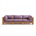 3-osobowa sofa ogrodowa z drewna akacjowego, naturalna/liliowa, 210 x 80 x 70 cm