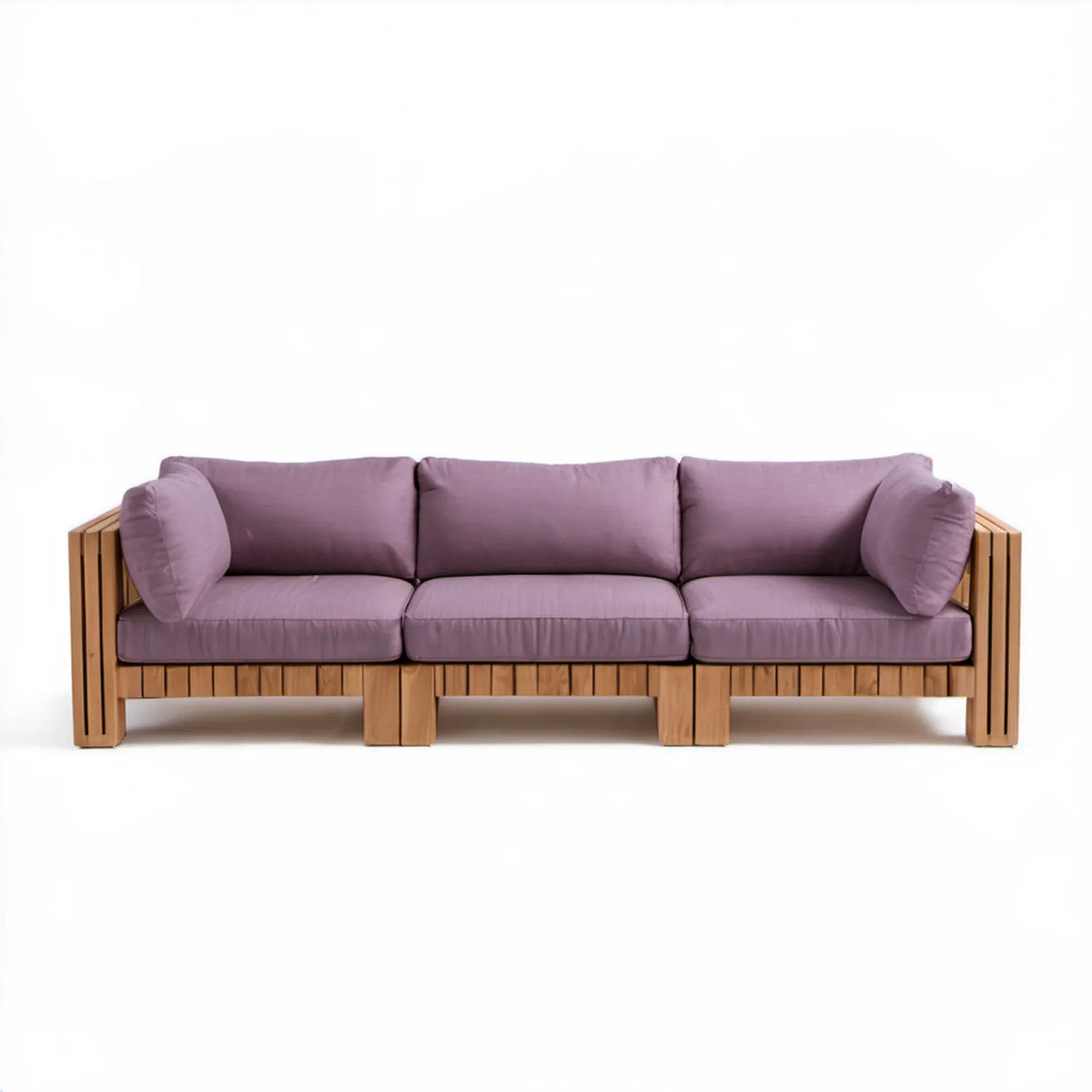 3-osobowa sofa ogrodowa z drewna akacjowego, naturalna/liliowa, 210 x 80 x 70 cm
