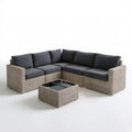 Narożna sofa ogrodowa ze stolikiem 220 x 220 x 65 cm z technorattanu PE Taupe/Czarna