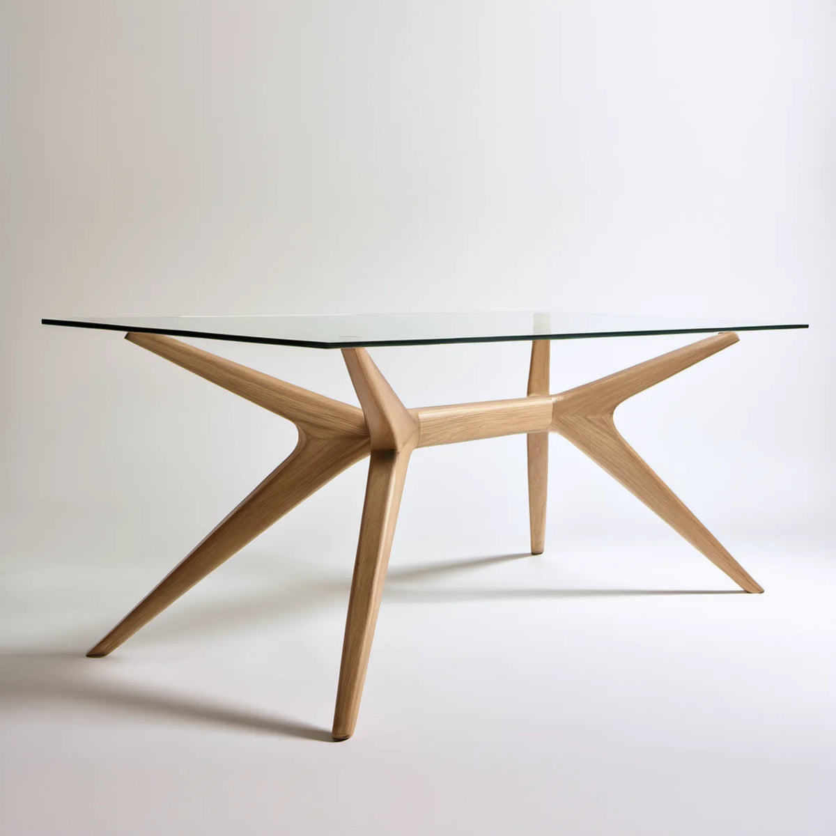 Prostokątny stół do jadalni 180 x 90 x 75 cm ze szkła hartowanego i litego drewna dębowego