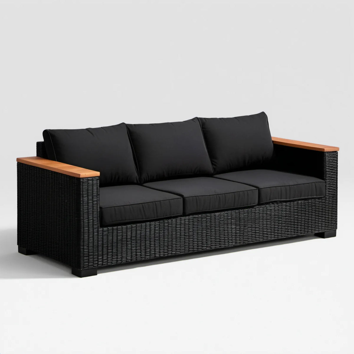 3-osobowa sofa ogrodowa z technorattanu PE z poduszkami, czarno-brązowa, 200 x 75 x 70 cm