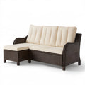 Dwuosobowa sofa z podnóżkiem z technorattanu PE, Ciemnobrązowa/Kremowa, 210 × 78 × 88 cm