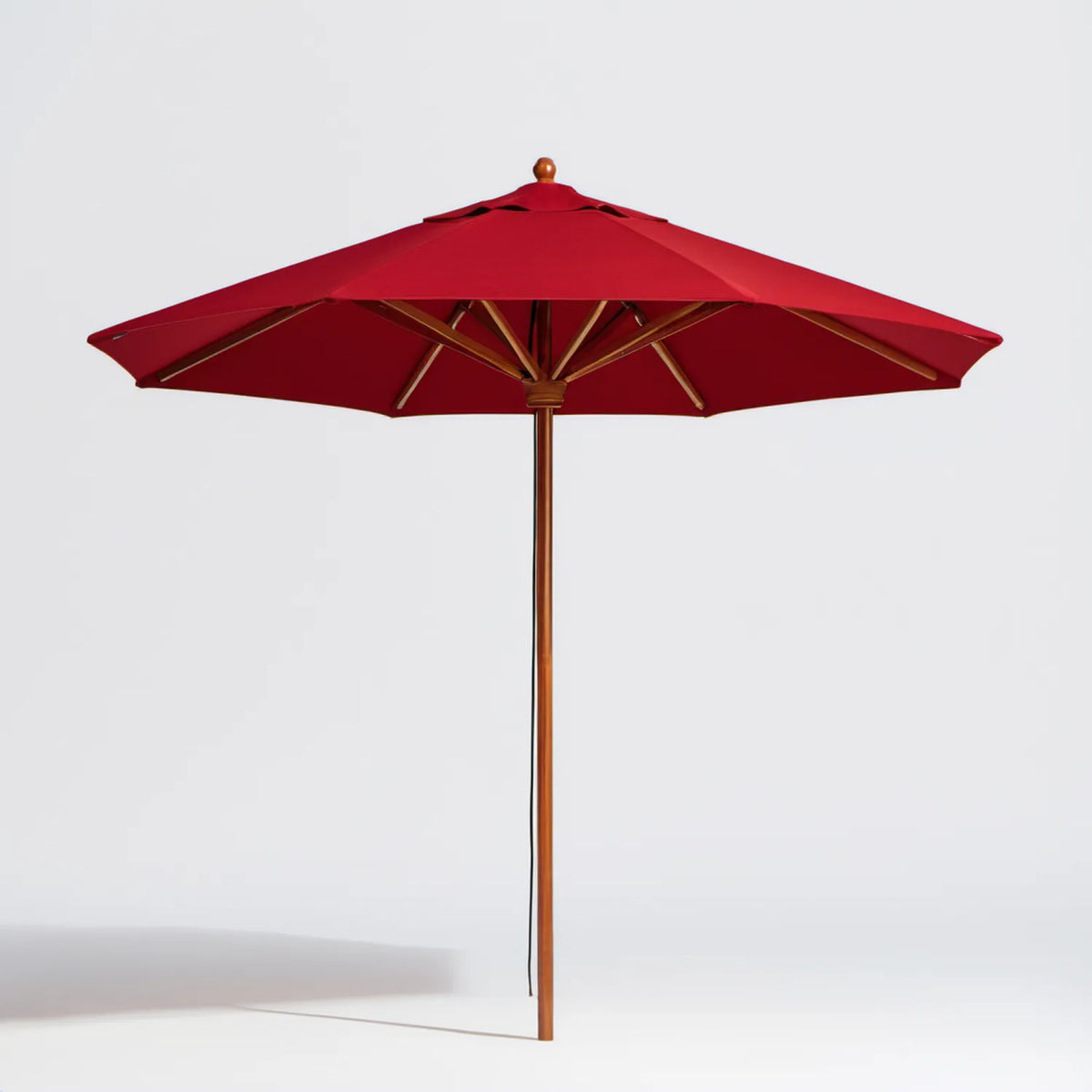 Czerwono-brązowy ośmiokątny parasol ogrodowy 270 cm z poliestru i drewna eukaliptusowego